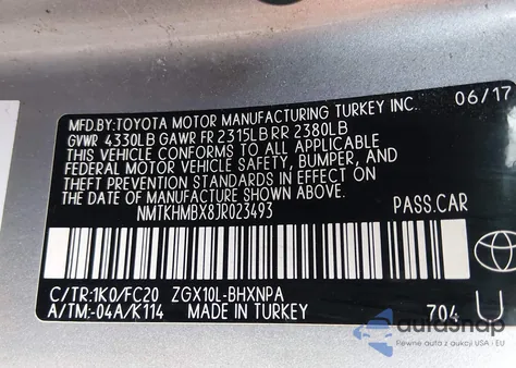 2018 Toyota C-Hr Xle z USA, uszkodzony, nr VIN NMTKHMBX8JR023493